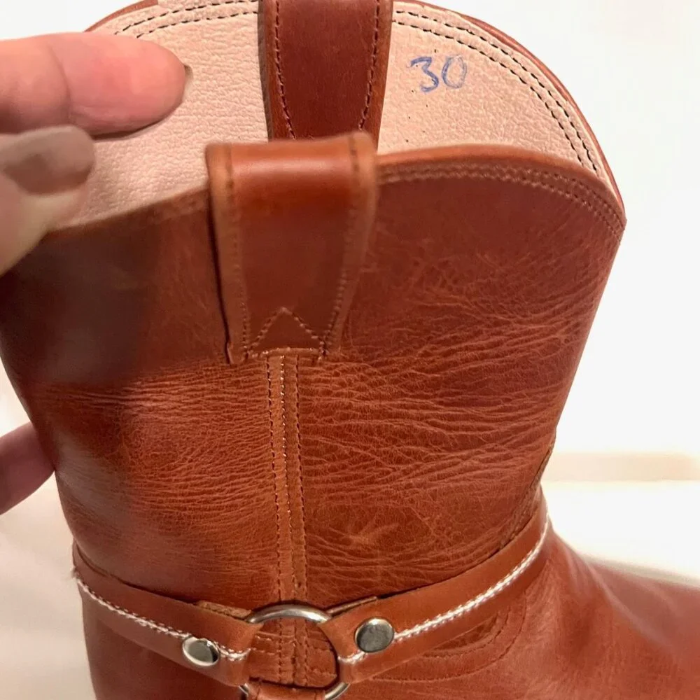 Kids Tan Leather Western Boots - Classic Pull-On Style